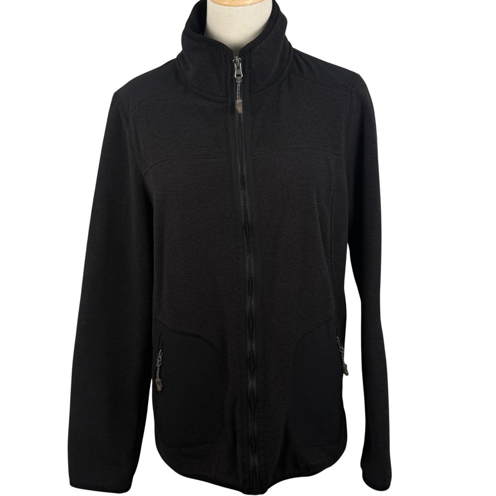 Green Tea Lg Fleece Jacket Charcoal Gray Full Zip Elbow Patch Gorpcore Tactical